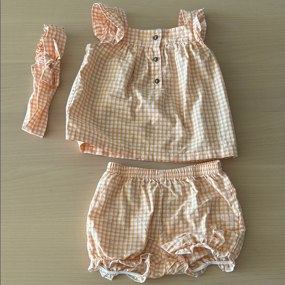 Orange Gingham Baby Outfit Set